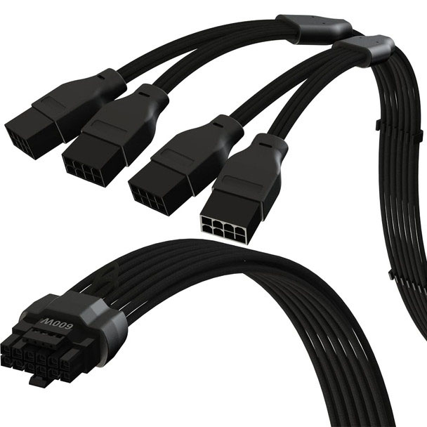 600W PCIe 5.0 16Pin（12+4）大电流电源线16AWG，尼龙编网 4x8Pin PCIe 4.0 PSU |与RTX40和RTX30 FE GPU兼容