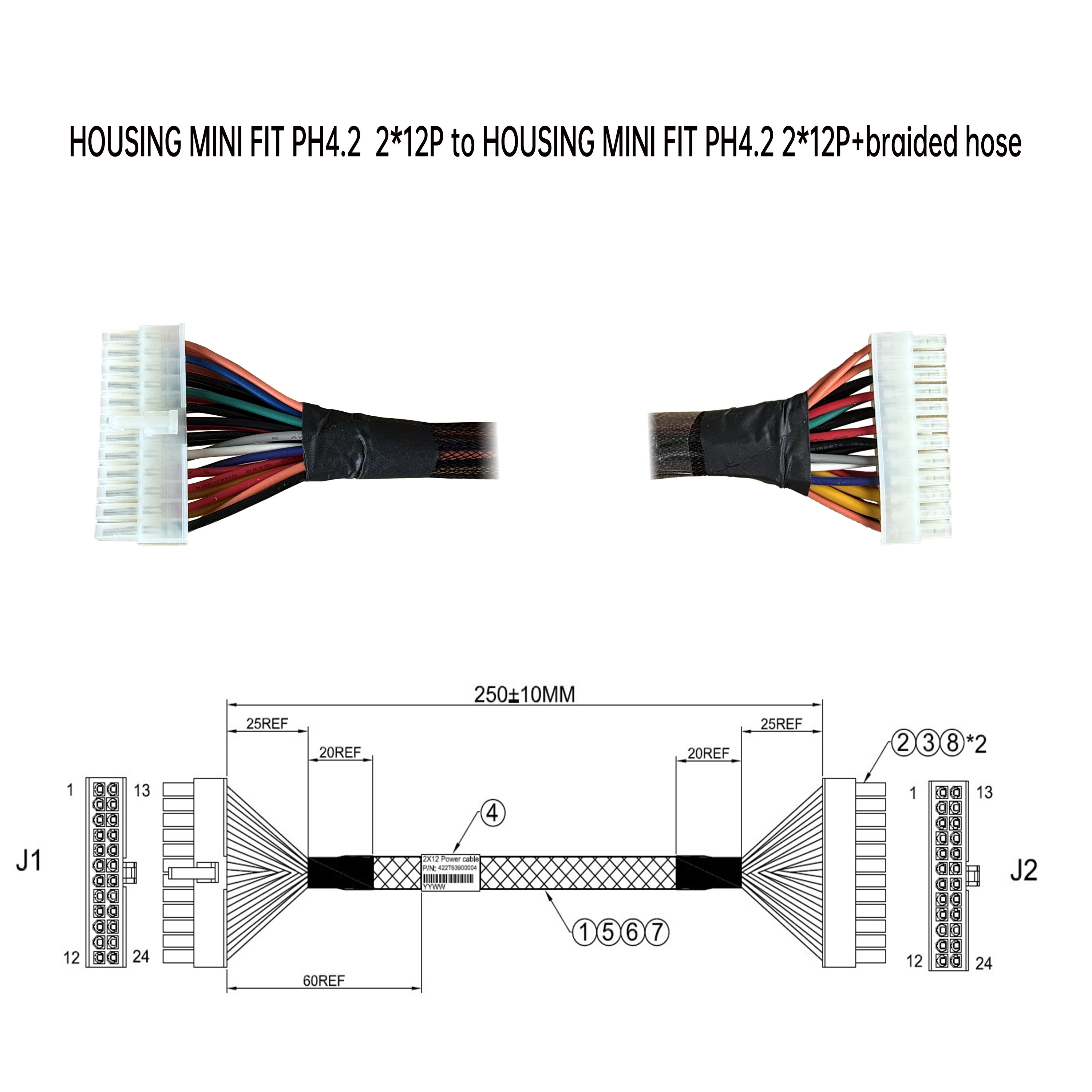 HOUSING MINI FIT PH4.2  2*12P 对 HOUSING MINI FIT PH4.2 2*12P+编织网管